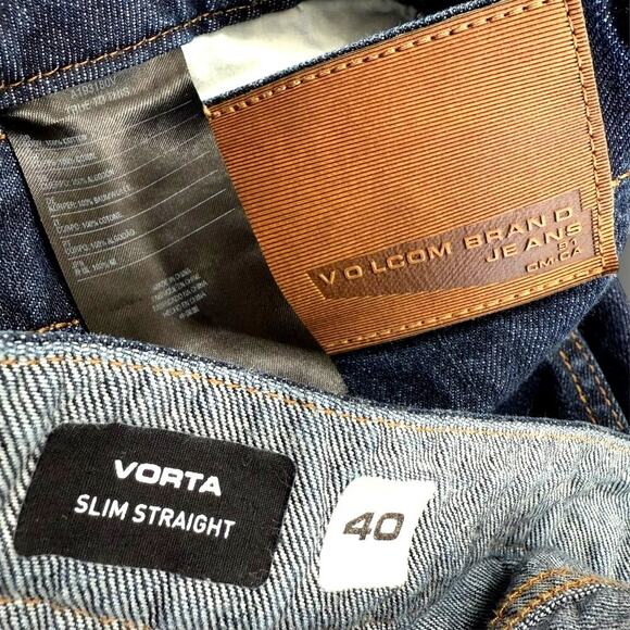 Volcom Vorta Denim Jeans Slim Fit Straight Leg Men Size 40X31 Dark Washed Blue - Picture 15 of 15